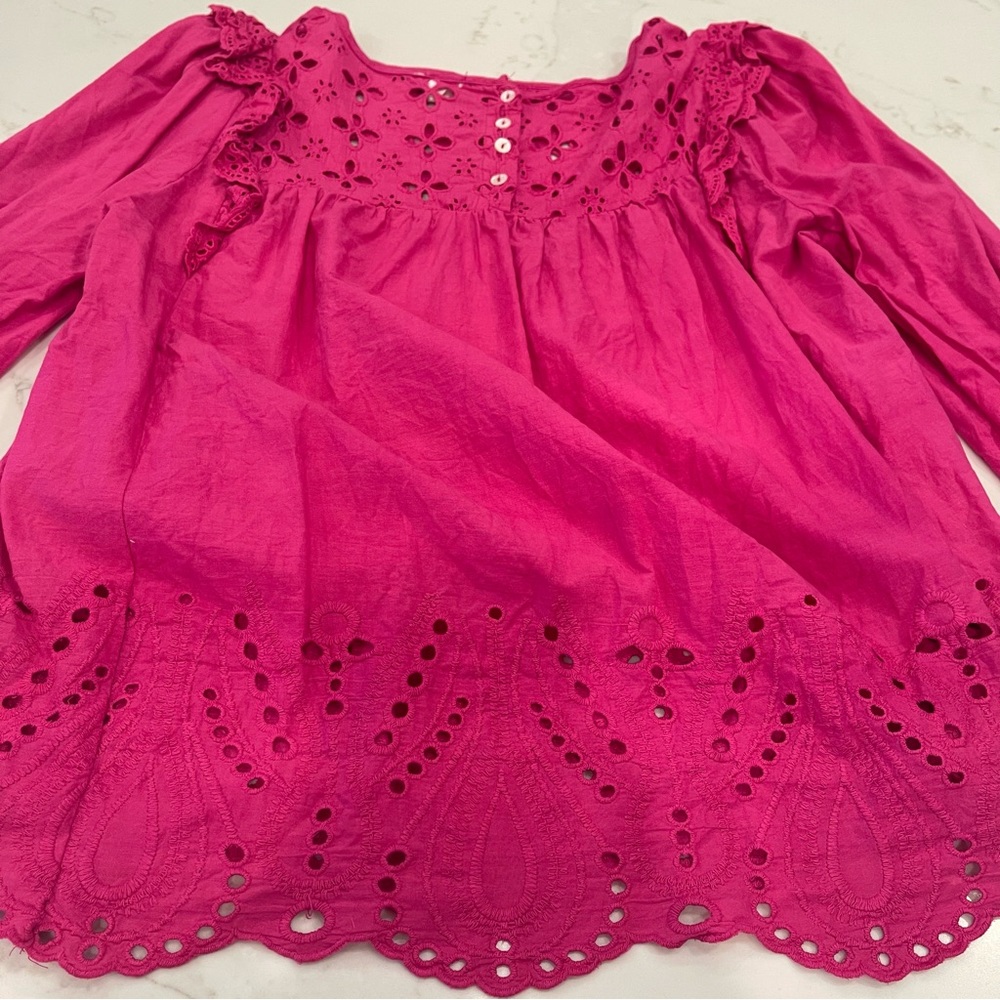 NWOT Jennifer & Grace hot pink eyelet long sleeve blouse - Picture 16 of 16